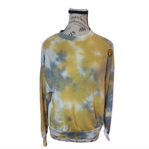 New LUSH Smiley Face Emoji Mustard Tie Dye Sweatshirt Size Small